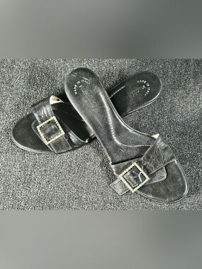 Black Slide Sandals with Crystal Buckle Detail - Made in Italy